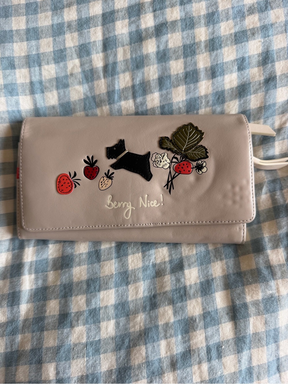 RADLEY LONDON Light Gray Clutch Wallet with Strawberry & Scottie Dog Appliqués